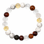 Natural Howlite, Rutilated Quartz, Clear Quartz & Tiger Eye Crystal Beaded Bracelet for Communication, Confidence & Mental Clarity BB1019