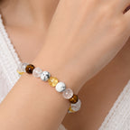 Natural Howlite, Rutilated Quartz, Clear Quartz & Tiger Eye Crystal Beaded Bracelet for Communication, Confidence & Mental Clarity BB1019
