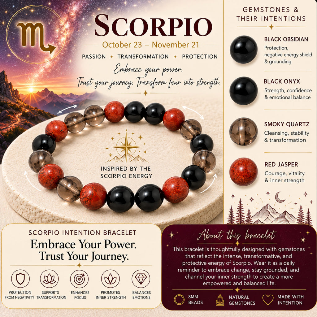 Natural Black Onyx, Smoky Quartz & Red Jasper Beaded Bracelet – Healing Crystal Stone Bracelet for Men & Women BB1022_A