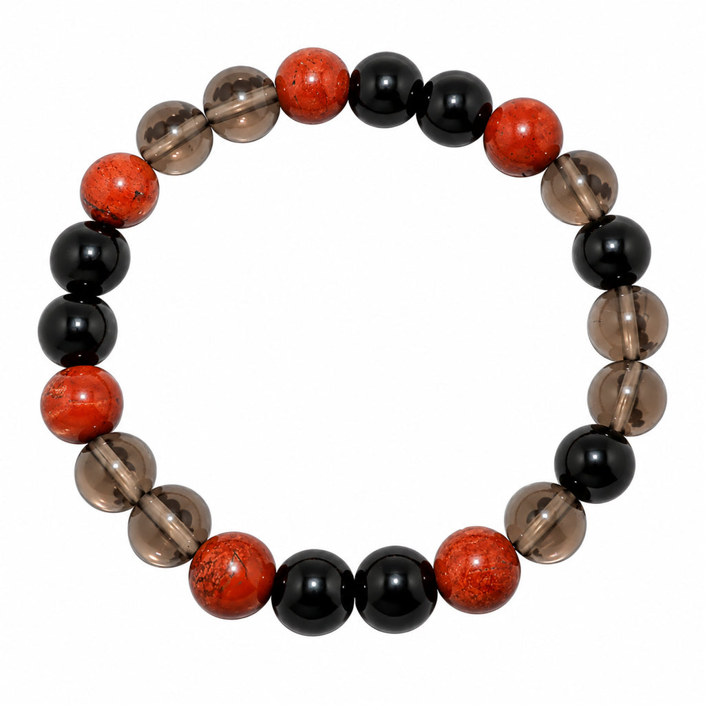 Natural Black Onyx, Smoky Quartz & Red Jasper Beaded Bracelet – Healing Crystal Stone Bracelet for Men & Women BB1022_A