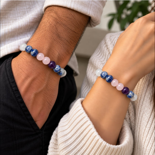 Natural Sodalite, Amethyst, Rose Quartz & Clear Quartz Beaded Bracelet – Healing Crystal Stone Bracelet for Men & Women BB1027_A