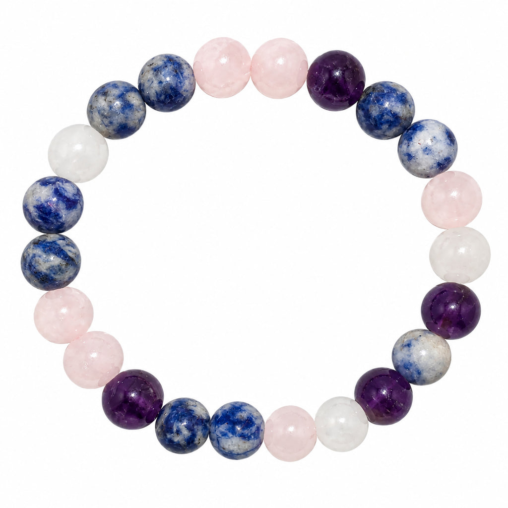 Natural Sodalite, Amethyst, Rose Quartz & Clear Quartz Bracelet for Intuition, Love & Inner Peace Pisces Zodiac Bracelet BB1027