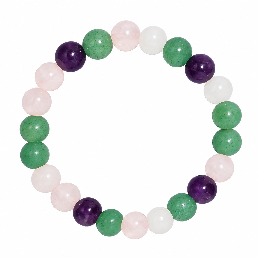 Natural Amethyst, Green Aventurine, Rose Quartz & Clear Quartz Bracelet for Love, Harmony & Emotional Balance Libra Zodiac Bracelet BB1029