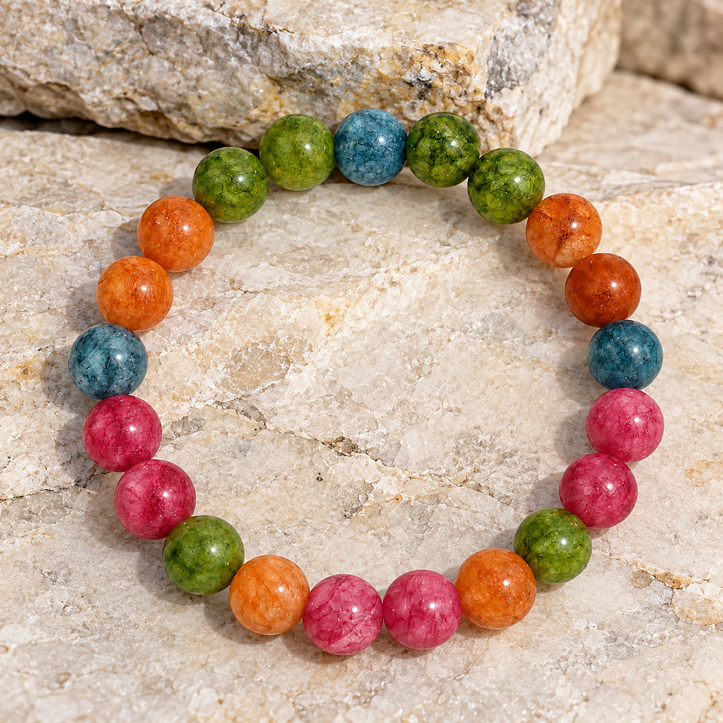 Green, Blue, Orange & Pink Crystal Beaded Bracelet for Love, Calmness, Motivation & Positive Energy BB1030