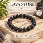 Natural Black Lava Stone Bracelet for Strength, Grounding, Protection & Stability BB1031