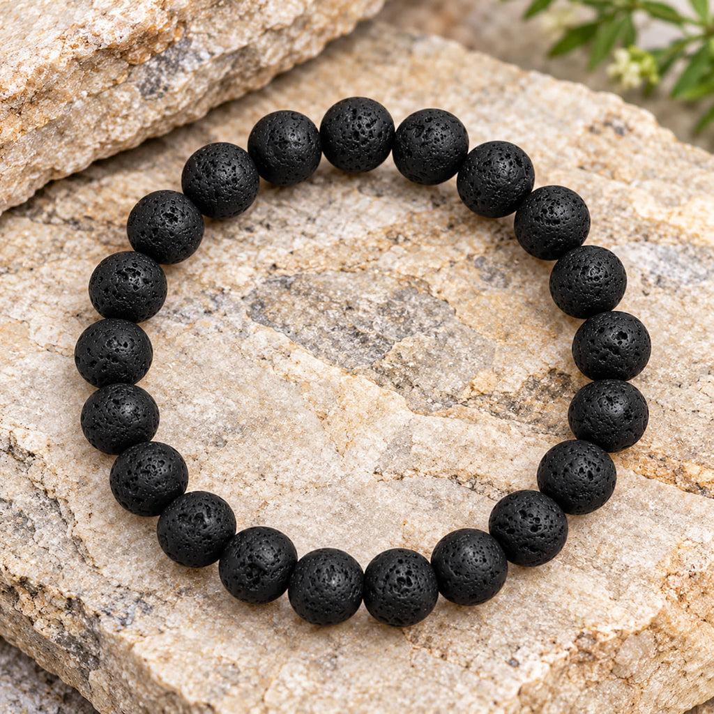 Natural Black Lava Stone Bracelet for Strength, Grounding, Protection & Stability BB1031