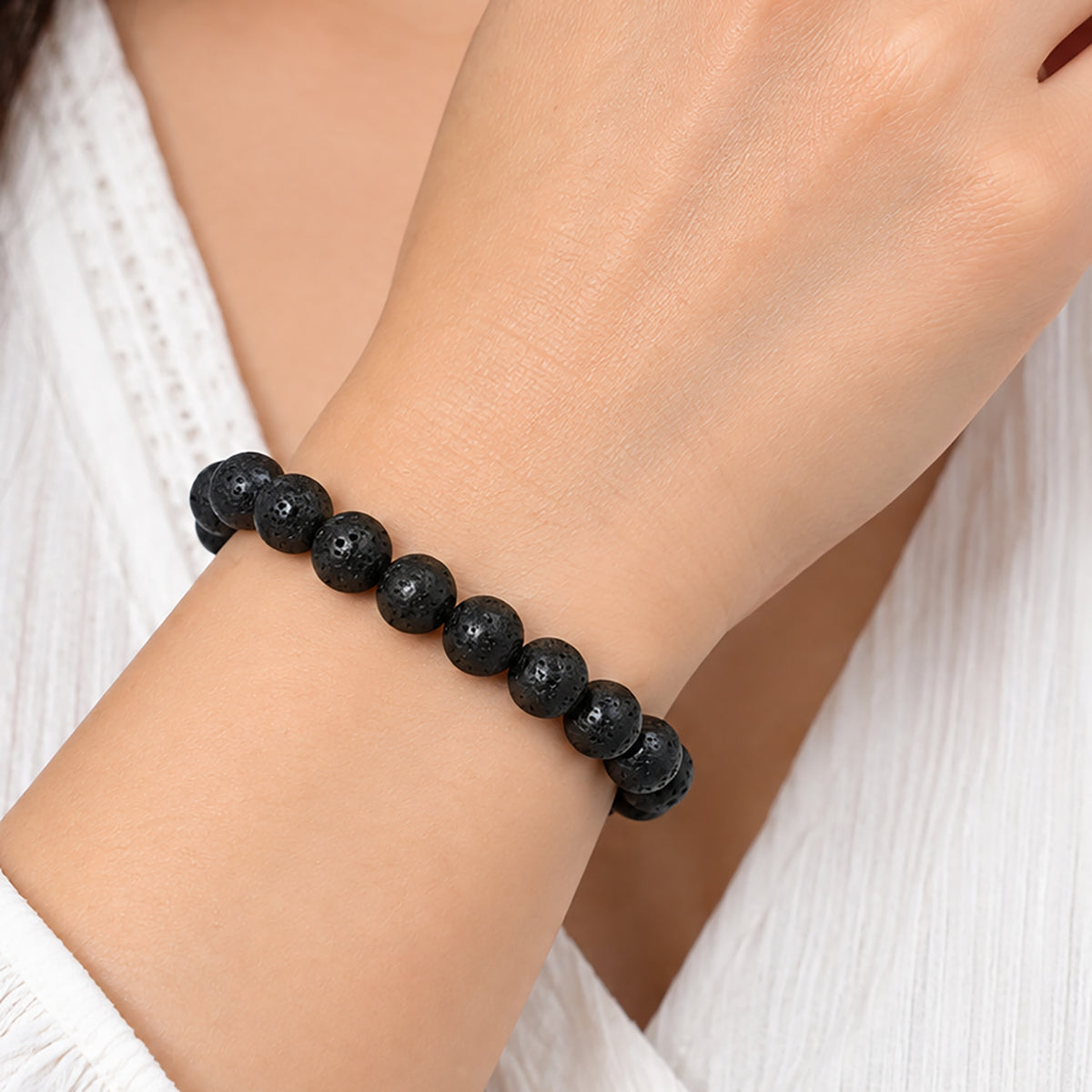 Natural Black Lava Stone Bracelet for Strength, Grounding, Protection & Stability BB1031