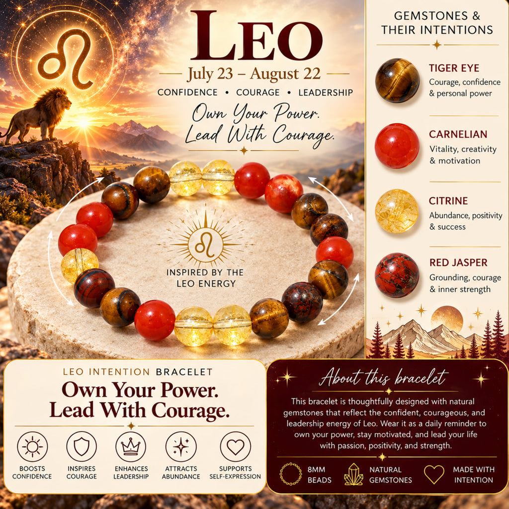 Natural Tiger Eye, Red Carnelian & Citrine Bracelet for Confidence, Courage, Leadership & Success Leo Zodiac Bracelet BB1032