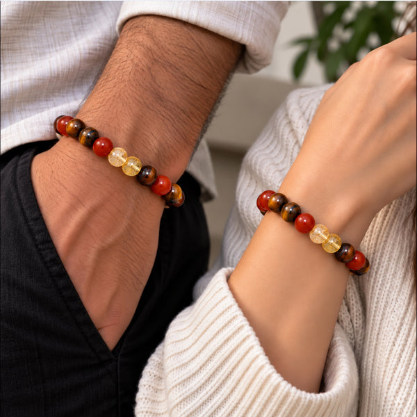 Natural Tiger Eye, Red Carnelian & Citrine Beaded Bracelet – Crystal Stone Healing Bracelet for Men & Women BB1032_A