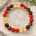 Natural Tiger Eye, Red Carnelian & Citrine Bracelet for Confidence, Courage, Leadership & Success Leo Zodiac Bracelet BB1032