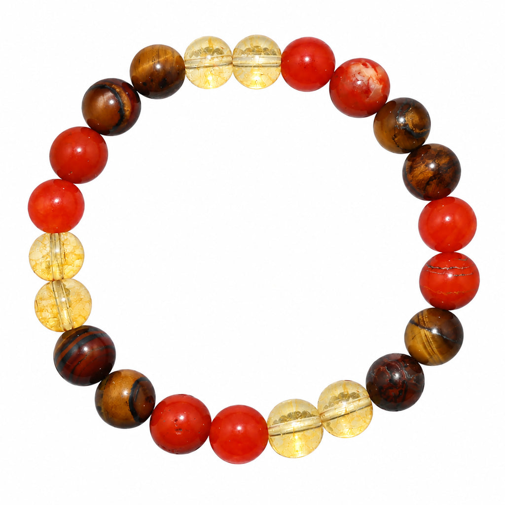 Natural Tiger Eye, Red Carnelian & Citrine Bracelet for Confidence, Courage, Leadership & Success Leo Zodiac Bracelet BB1032