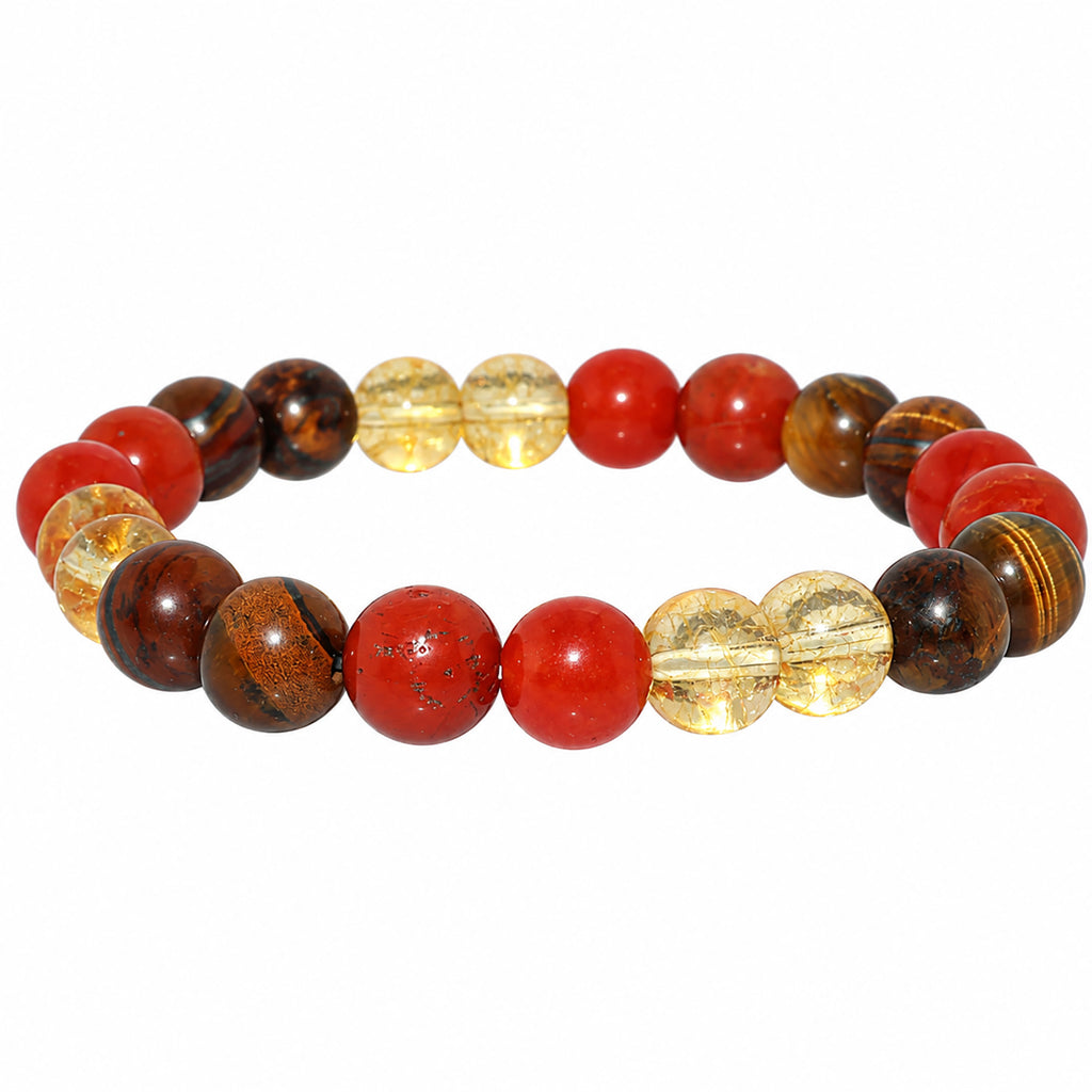 Natural Tiger Eye, Red Carnelian & Citrine Bracelet for Confidence, Courage, Leadership & Success Leo Zodiac Bracelet BB1032