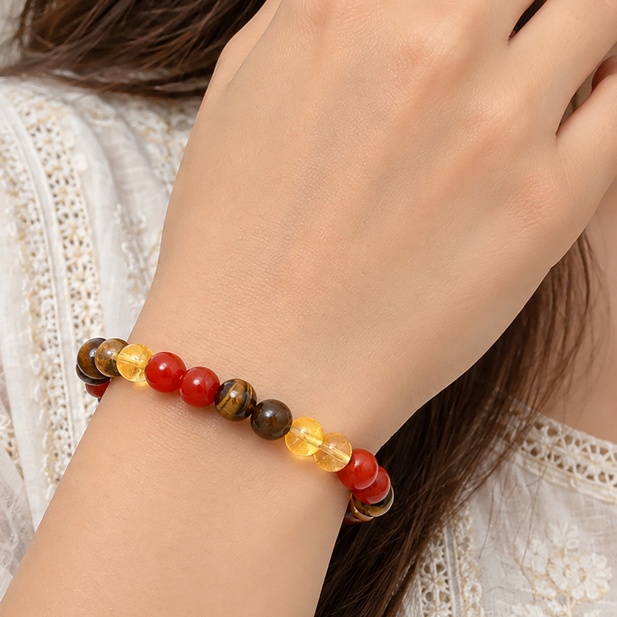 Natural Tiger Eye, Red Carnelian & Citrine Bracelet for Confidence, Courage, Leadership & Success Leo Zodiac Bracelet BB1032