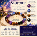 Natural Sodalite, Amethyst, Tiger Eye & Black Onyx Bracelet for Wisdom, Courage, Clarity & Protection Sagittarius Zodiac Bracelet BB1033