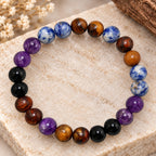 Natural Sodalite, Amethyst, Tiger Eye & Black Onyx Bracelet for Wisdom, Courage, Clarity & Protection Sagittarius Zodiac Bracelet BB1033
