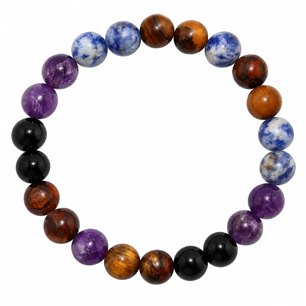 Natural Sodalite, Amethyst, Tiger Eye & Black Onyx Bracelet for Wisdom, Courage, Clarity & Protection Sagittarius Zodiac Bracelet BB1033
