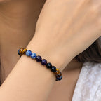 Natural Sodalite, Amethyst, Tiger Eye & Black Onyx Bracelet for Wisdom, Courage, Clarity & Protection Sagittarius Zodiac Bracelet BB1033