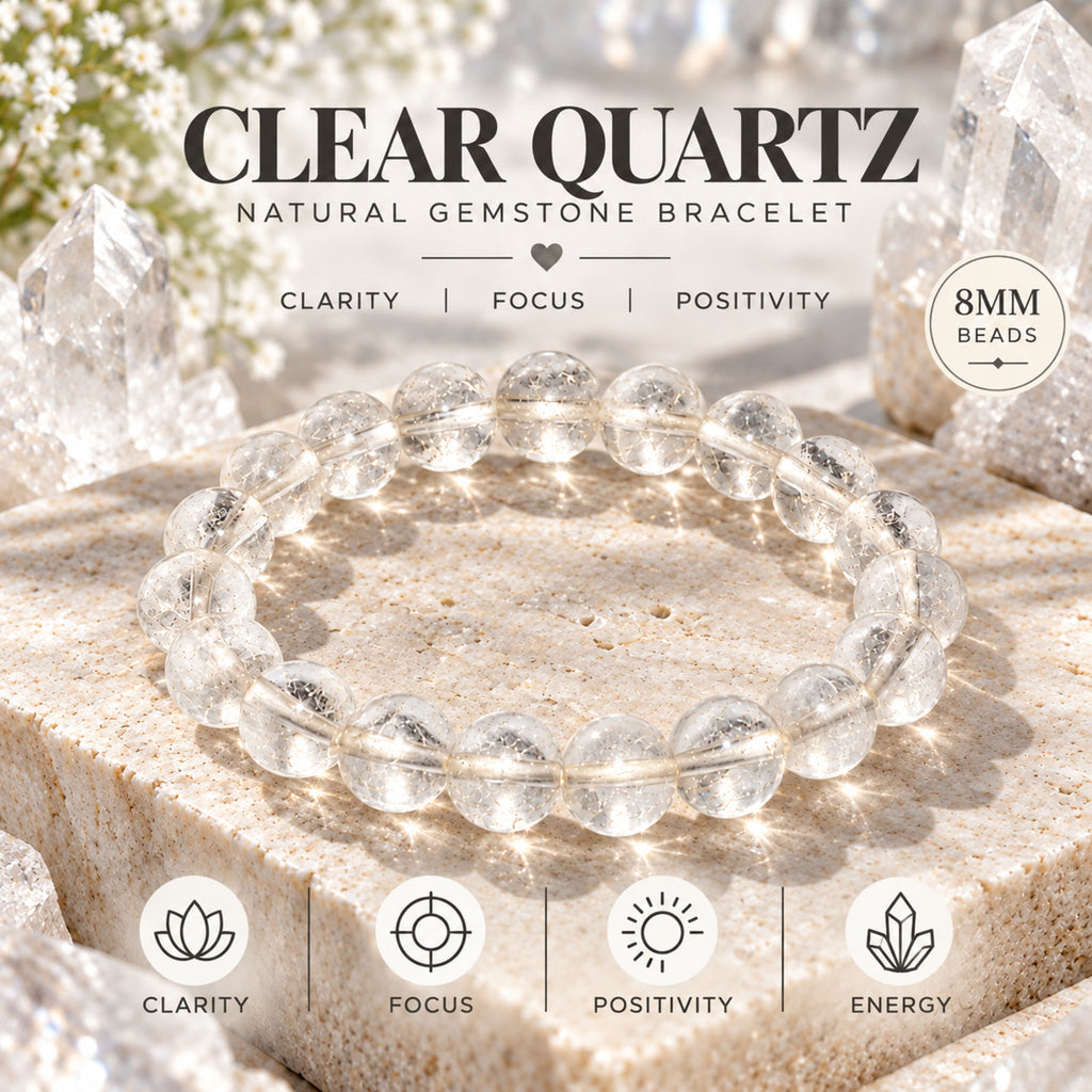 Natural Clear Quartz Bracelet for Clarity, Focus, Positivity & Energy BB1037