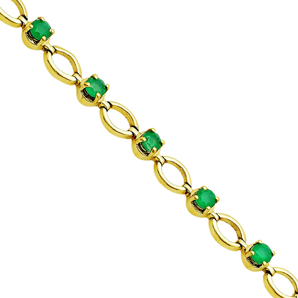 Premium 18K Gold Plated Green Onyx, Blue Topaz, Red Garnet, Purple Amethyst Stone Link Bracelet – Adjustable Fit BIB1002