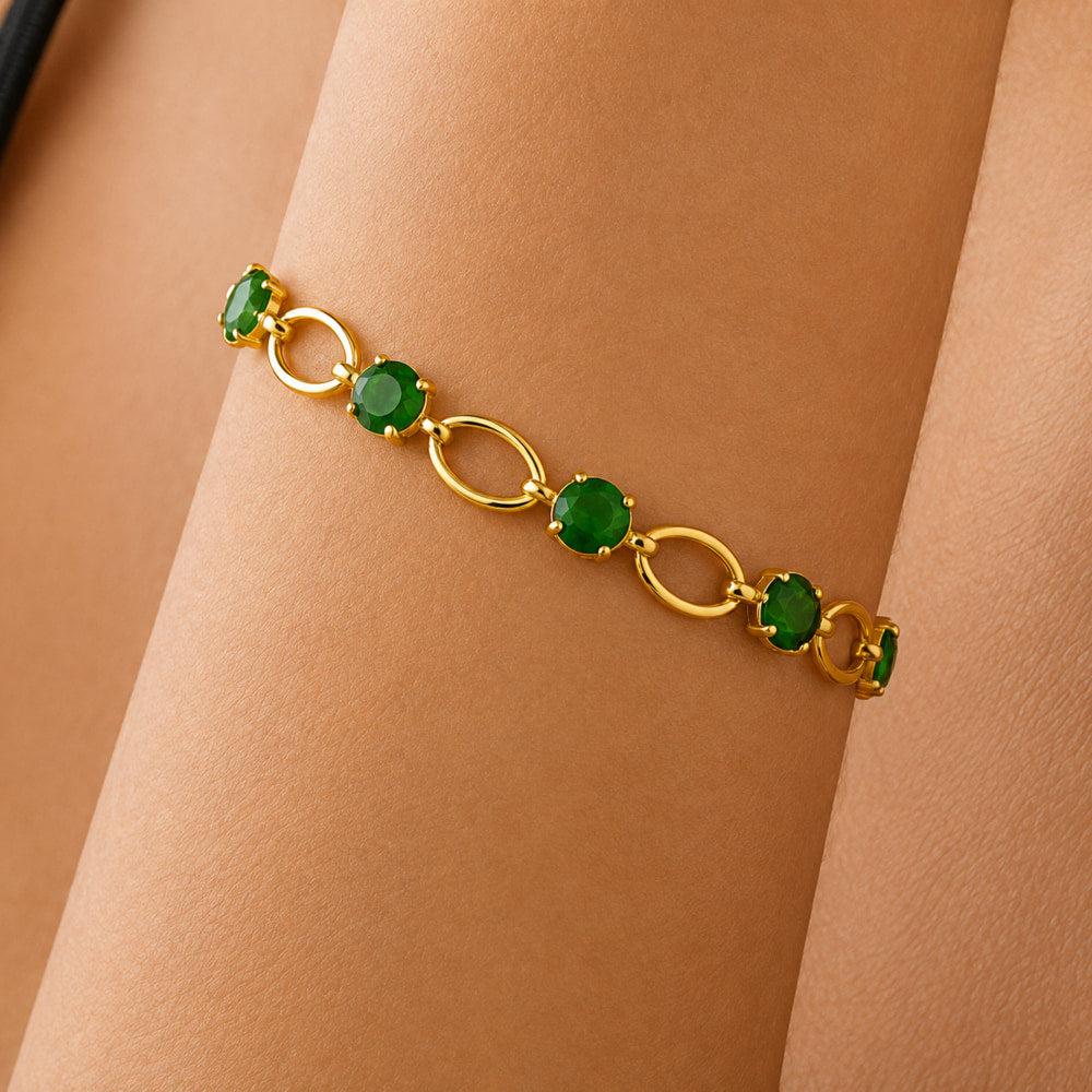 Premium 18K Gold Plated Green Onyx, Blue Topaz, Red Garnet, Purple Amethyst Stone Link Bracelet – Adjustable Fit BIB1002
