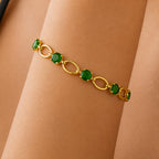 Premium 18K Gold Plated Green Onyx, Blue Topaz, Red Garnet, Purple Amethyst Stone Link Bracelet – Adjustable Fit BIB1002