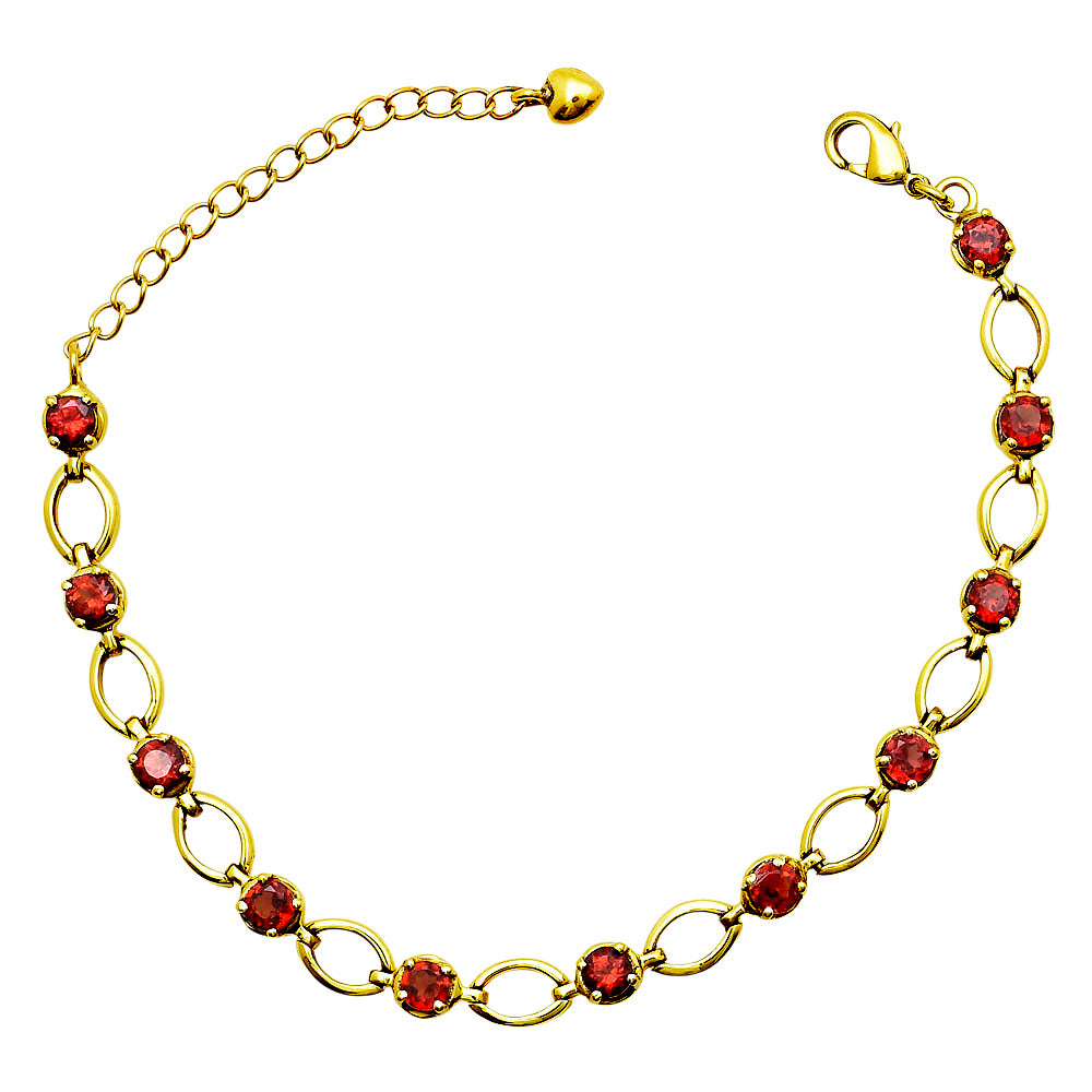 Premium 18K Gold Plated Green Onyx, Blue Topaz, Red Garnet, Purple Amethyst Stone Link Bracelet – Adjustable Fit BIB1002
