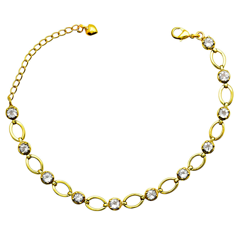Premium 18K Gold Plated Green Onyx, Blue Topaz, Red Garnet, Purple Amethyst Stone Link Bracelet – Adjustable Fit BIB1002