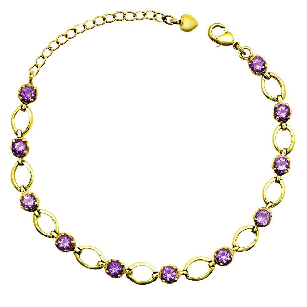 Premium 18K Gold Plated Green Onyx, Blue Topaz, Red Garnet, Purple Amethyst Stone Link Bracelet – Adjustable Fit BIB1002