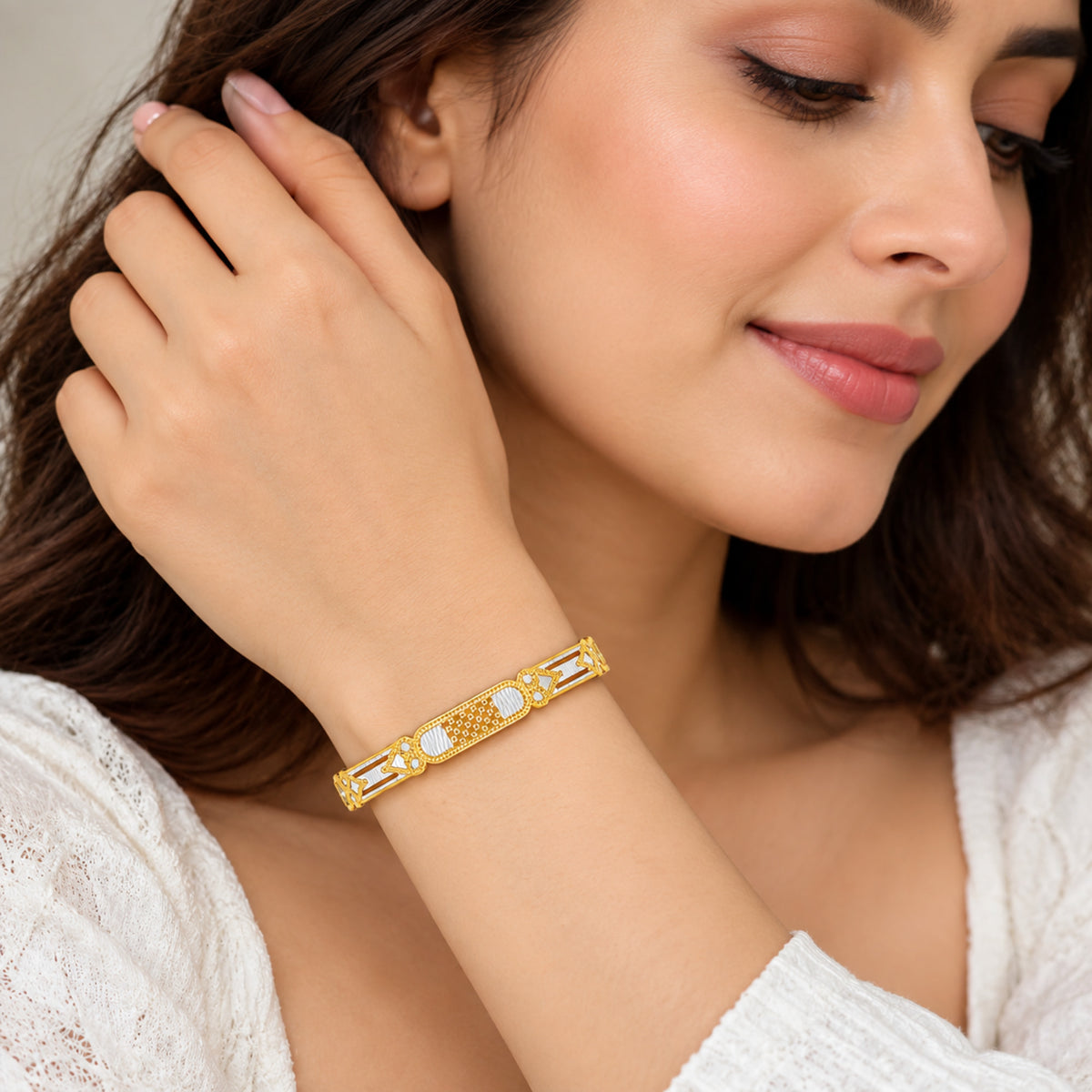 Gold Plated Designer Bangles for Women with Dual Tone Gold & Silver Finish, Traditional Meenakari Style for Wedding & Festive Wear BIB1004
