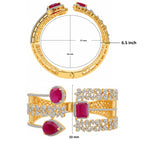 Gold Plated Ruby Red Stone & White CZ Studded Floral Designer Open Cuff Bangle Bracelet for Women & Girls BIB1005