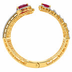 Gold Plated Ruby Red Stone & White CZ Studded Floral Designer Open Cuff Bangle Bracelet for Women & Girls BIB1005