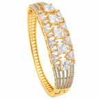 Gold Plated White AD Stone Studded Designer Bangle Bracelet with Square & Triangle Cut Stones for Women & Girls BIB1006
