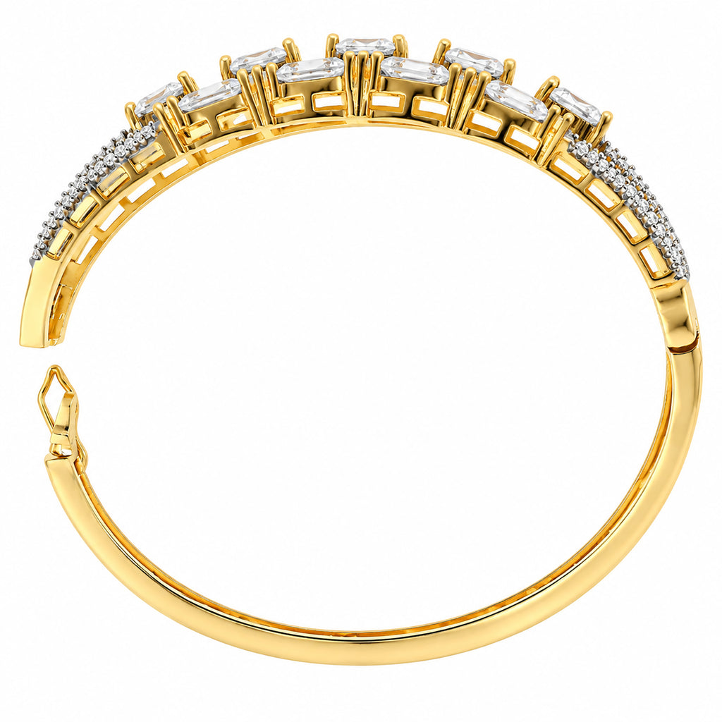 Gold Plated White AD Stone Studded Designer Bangle Bracelet with Square & Triangle Cut Stones for Women & Girls BIB1006