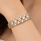 Gold Plated White AD Stone Studded Designer Bangle Bracelet with Square & Triangle Cut Stones for Women & Girls BIB1006