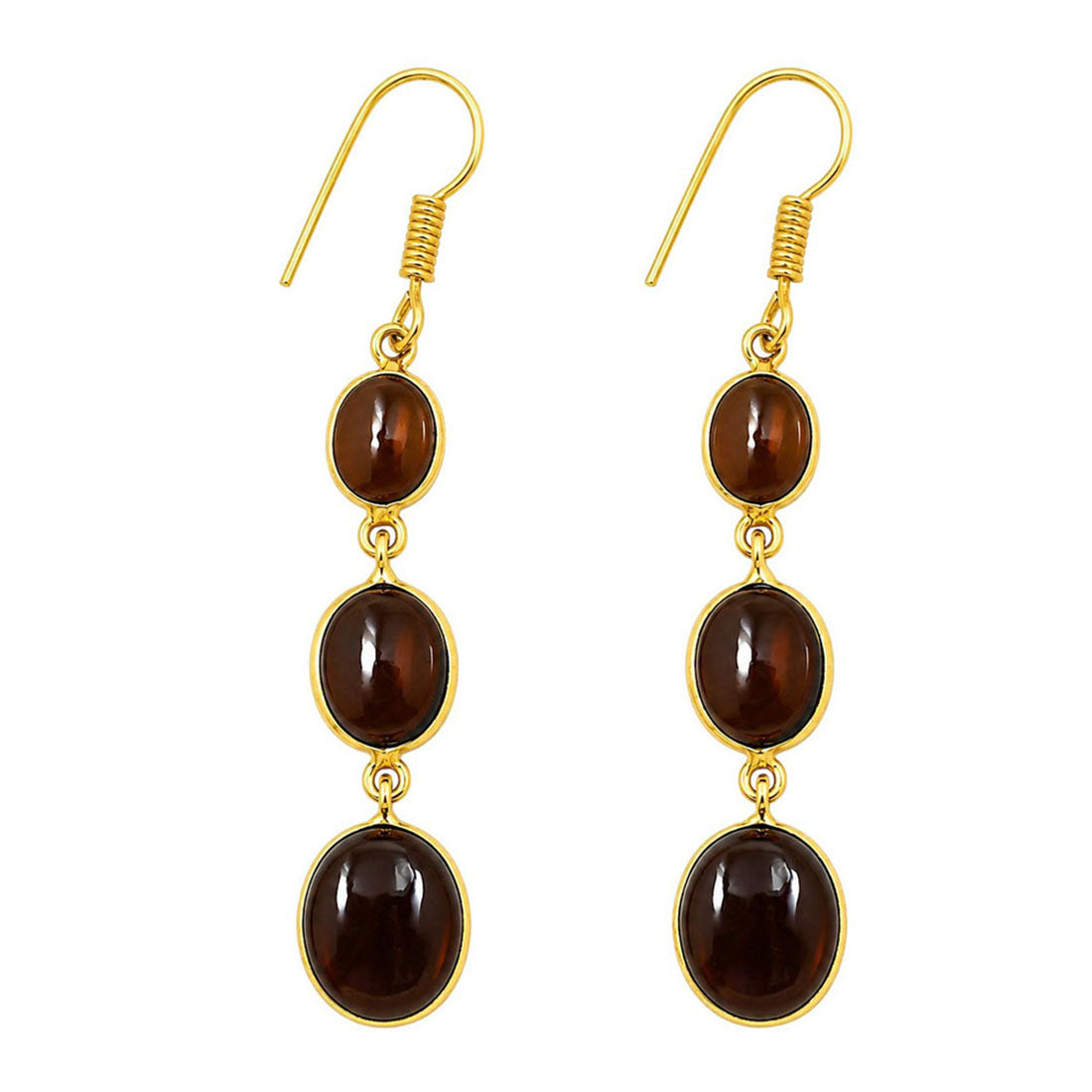 Premium 18K Gold Plated Triple Oval Colorful Gemstone Drop Earrings for Women BIE1001