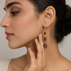 Premium 18K Gold Plated Triple Oval Colorful Gemstone Drop Earrings for Women BIE1001