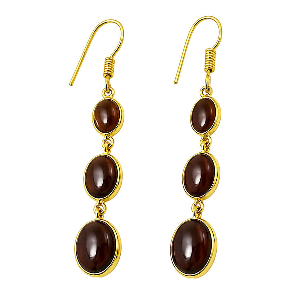 Premium 18K Gold Plated Triple Oval Colorful Gemstone Drop Earrings for Women BIE1001