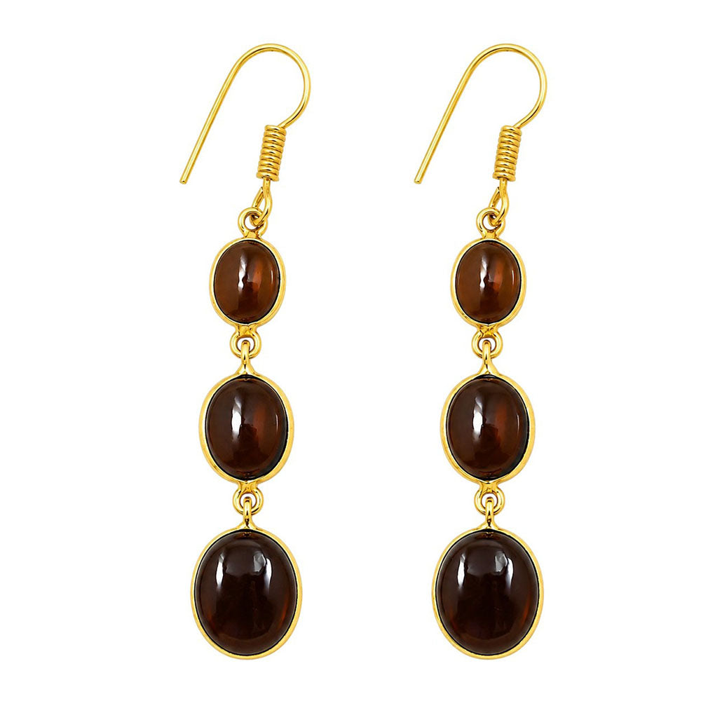 Premium 18K Gold Plated Triple Oval Colorful Gemstone Drop Earrings for Women BIE1001