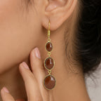 Premium 18K Gold Plated Triple Oval Colorful Gemstone Drop Earrings for Women BIE1001