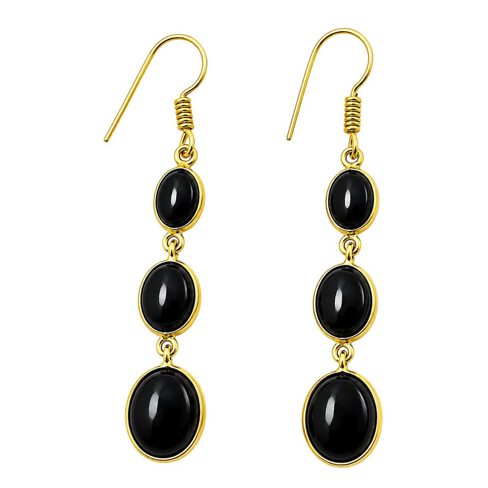 Premium 18K Gold Plated Triple Oval Colorful Gemstone Drop Earrings for Women BIE1001