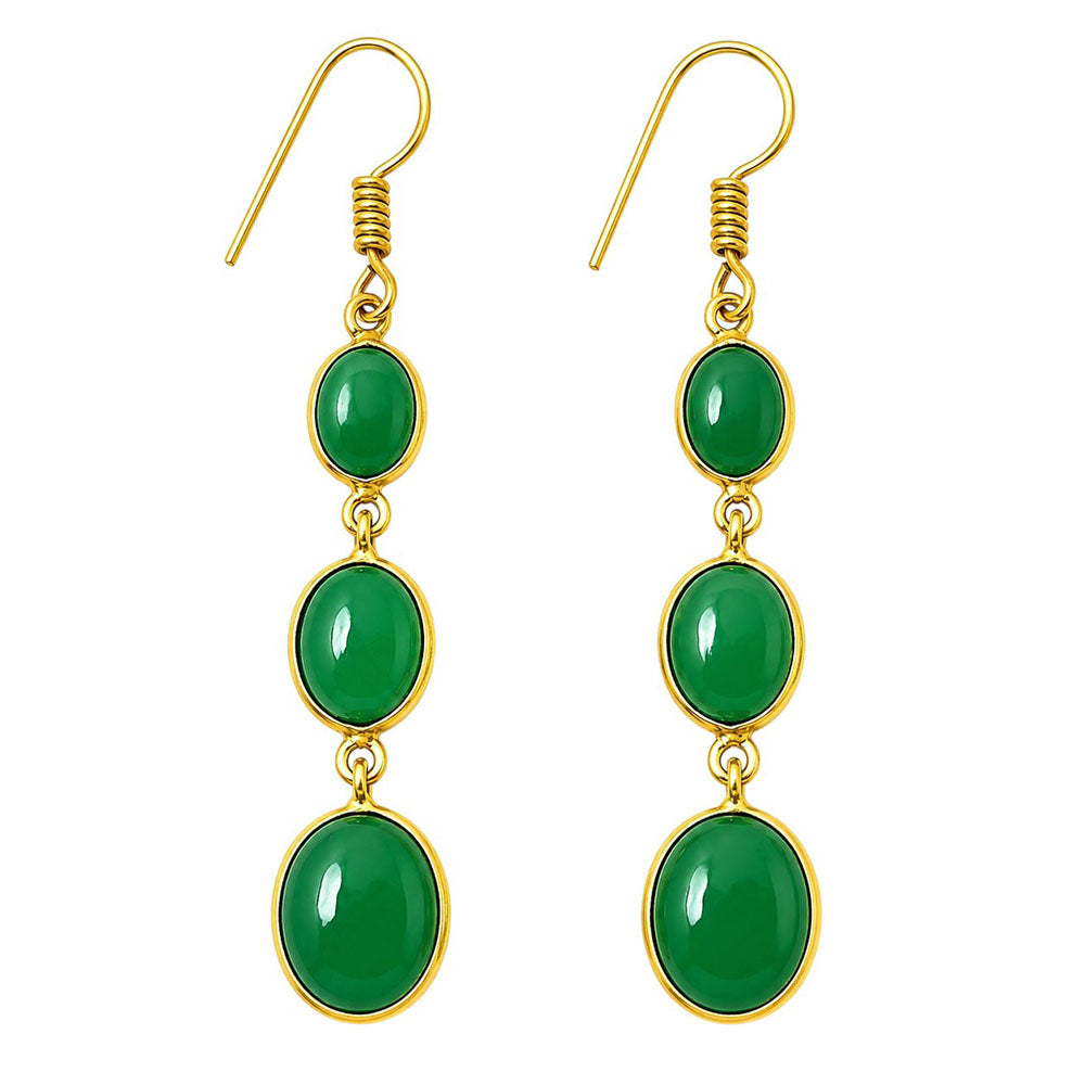 Premium 18K Gold Plated Triple Oval Colorful Gemstone Drop Earrings for Women BIE1001