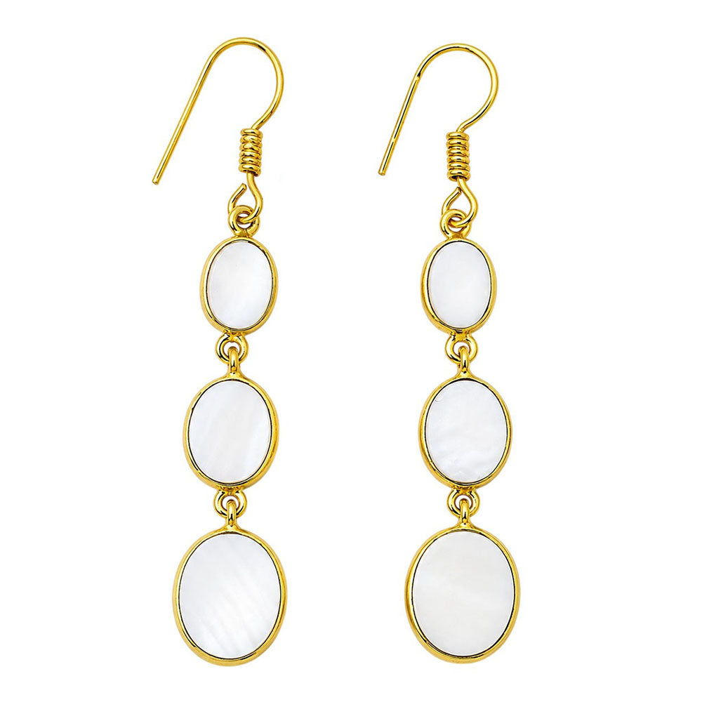 Premium 18K Gold Plated Triple Oval Colorful Gemstone Drop Earrings for Women BIE1001