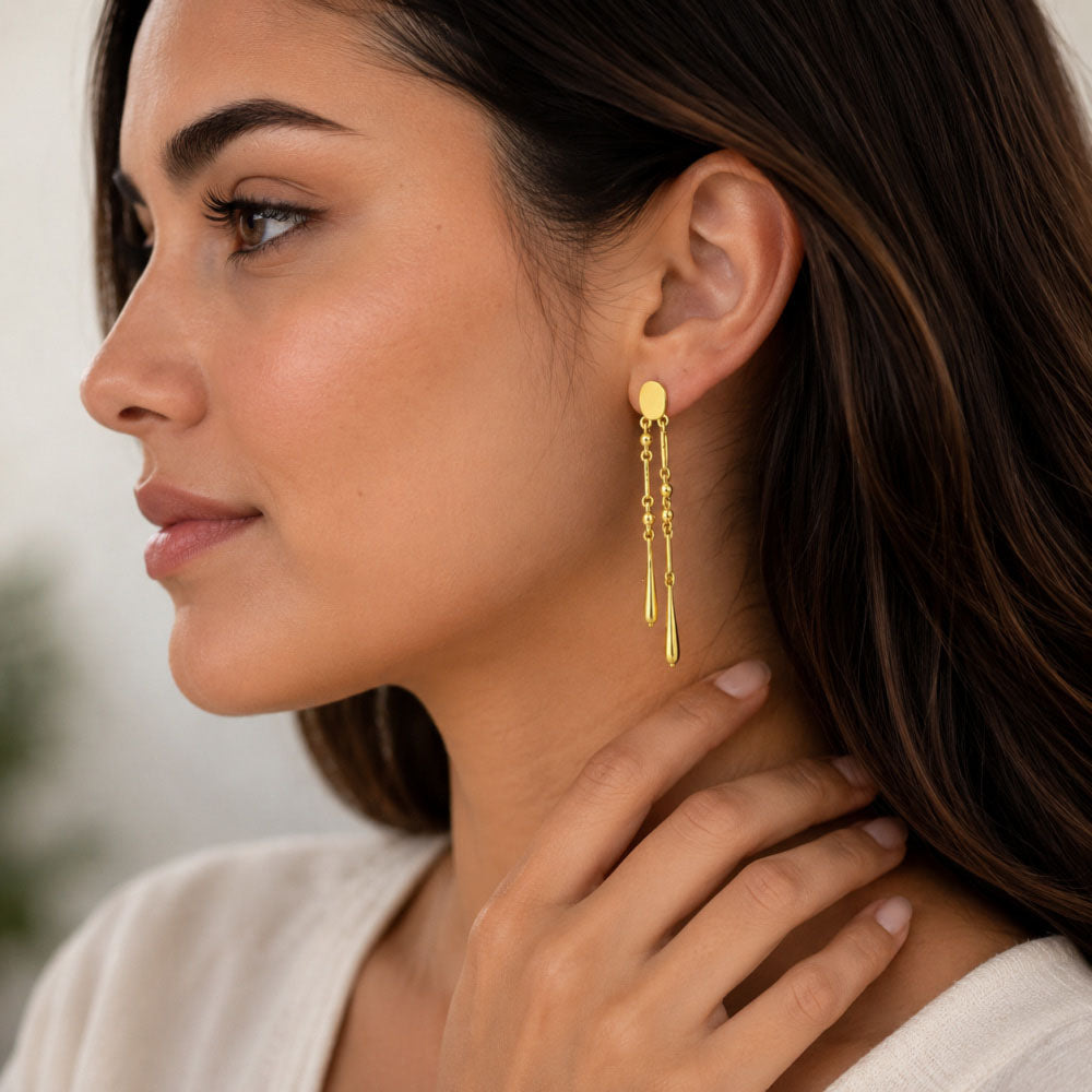 18K Gold Plated Geometric Tassel Long Dangle Drop Earrings for Women BIE1005
