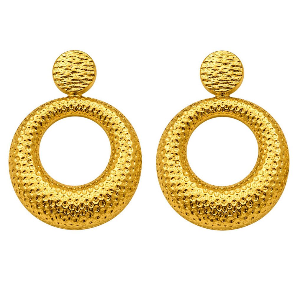 18K Gold Plated Textured Circular Statement Earrings for Women BIE1006