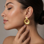 18K Gold Plated Textured Circular Statement Earrings for Women BIE1006