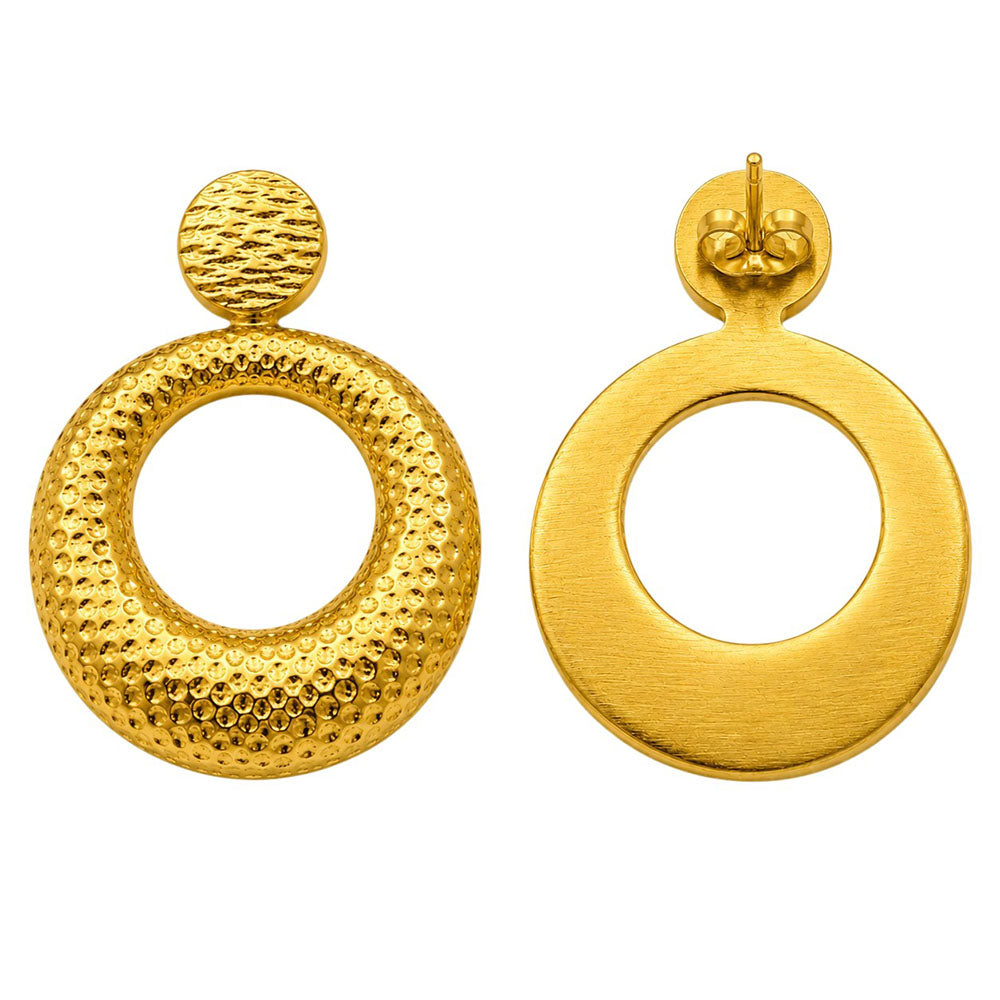 18K Gold Plated Textured Circular Statement Earrings for Women BIE1006