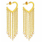 18K Gold Plated Heart Tassel Pearl Drop Long Chain Fringe Dangle Earrings BIE1007