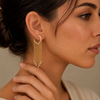 18K Gold Plated Heart Tassel Pearl Drop Long Chain Fringe Dangle Earrings BIE1007