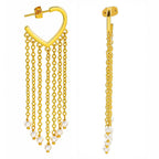 18K Gold Plated Heart Tassel Pearl Drop Long Chain Fringe Dangle Earrings BIE1007
