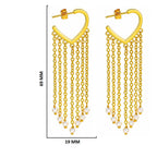 18K Gold Plated Heart Tassel Pearl Drop Long Chain Fringe Dangle Earrings BIE1007